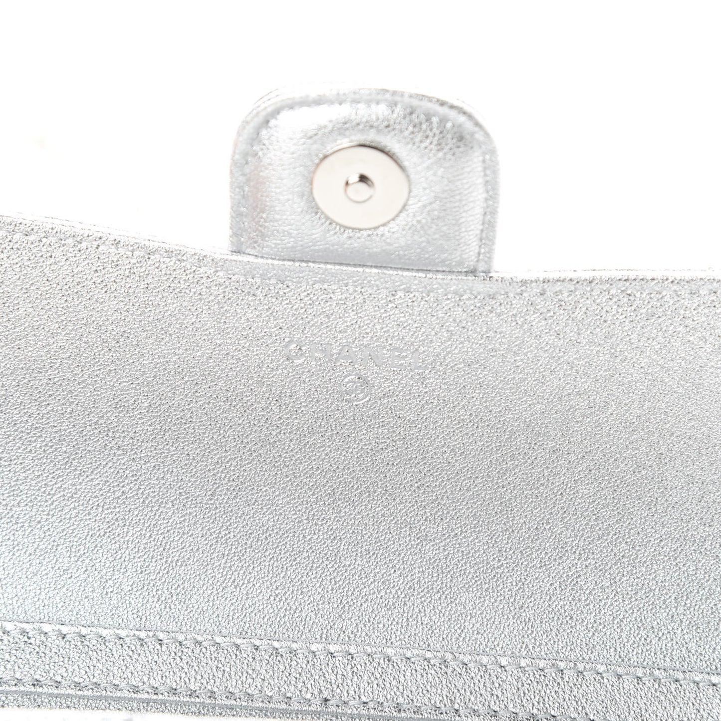 Metallic Lambskin Quilted Glasses Case With Chain Silver