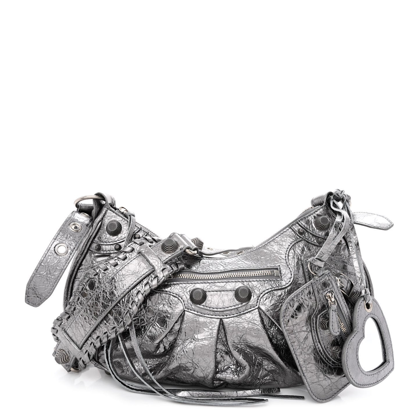 Metallic Agneau Arena Small Le Cagole Shoulder Bag Silver