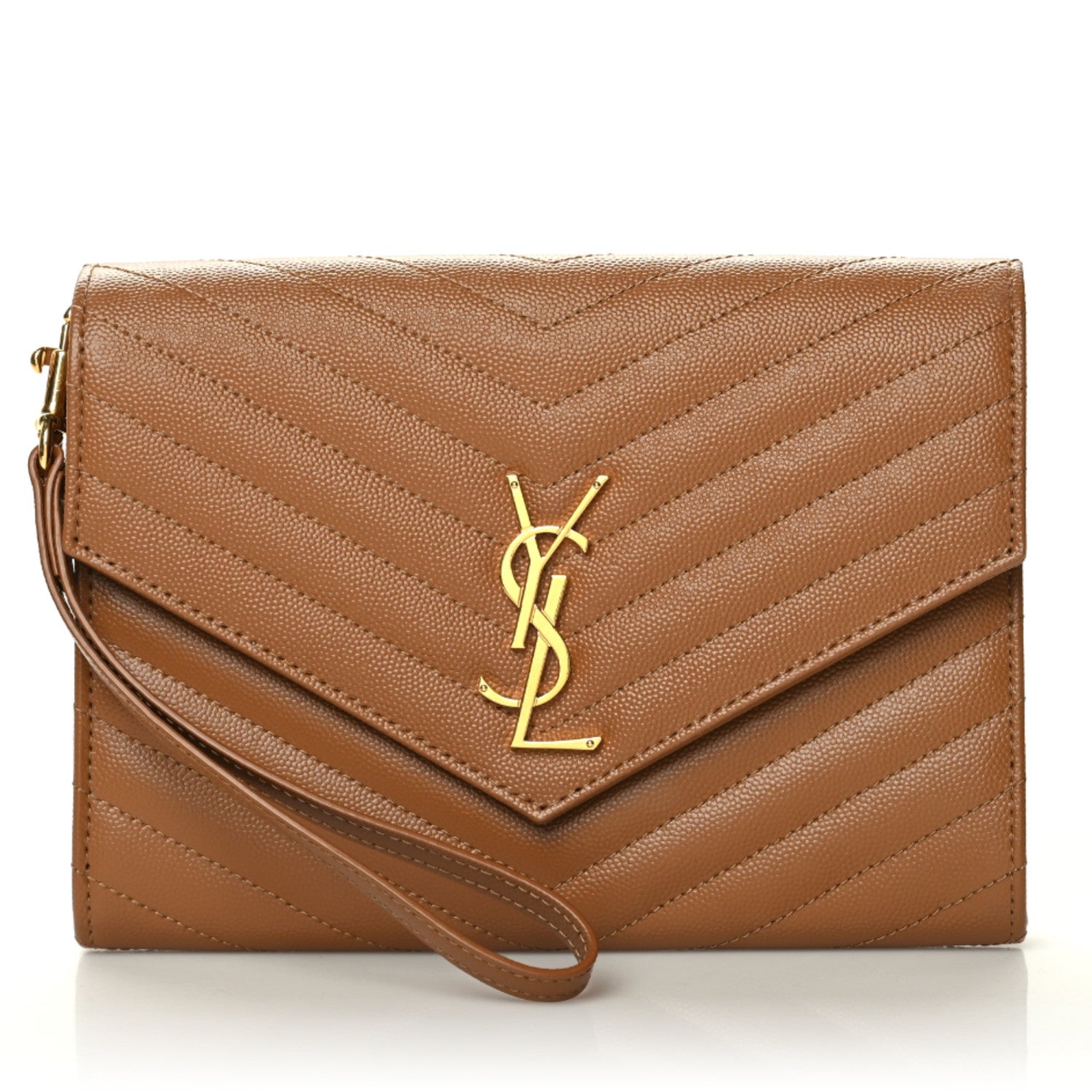 Saint Laurent Grain De Poudre Matelasse Chevron Monogram Cassandre Flap Pouch Natural Dark 1 of 8