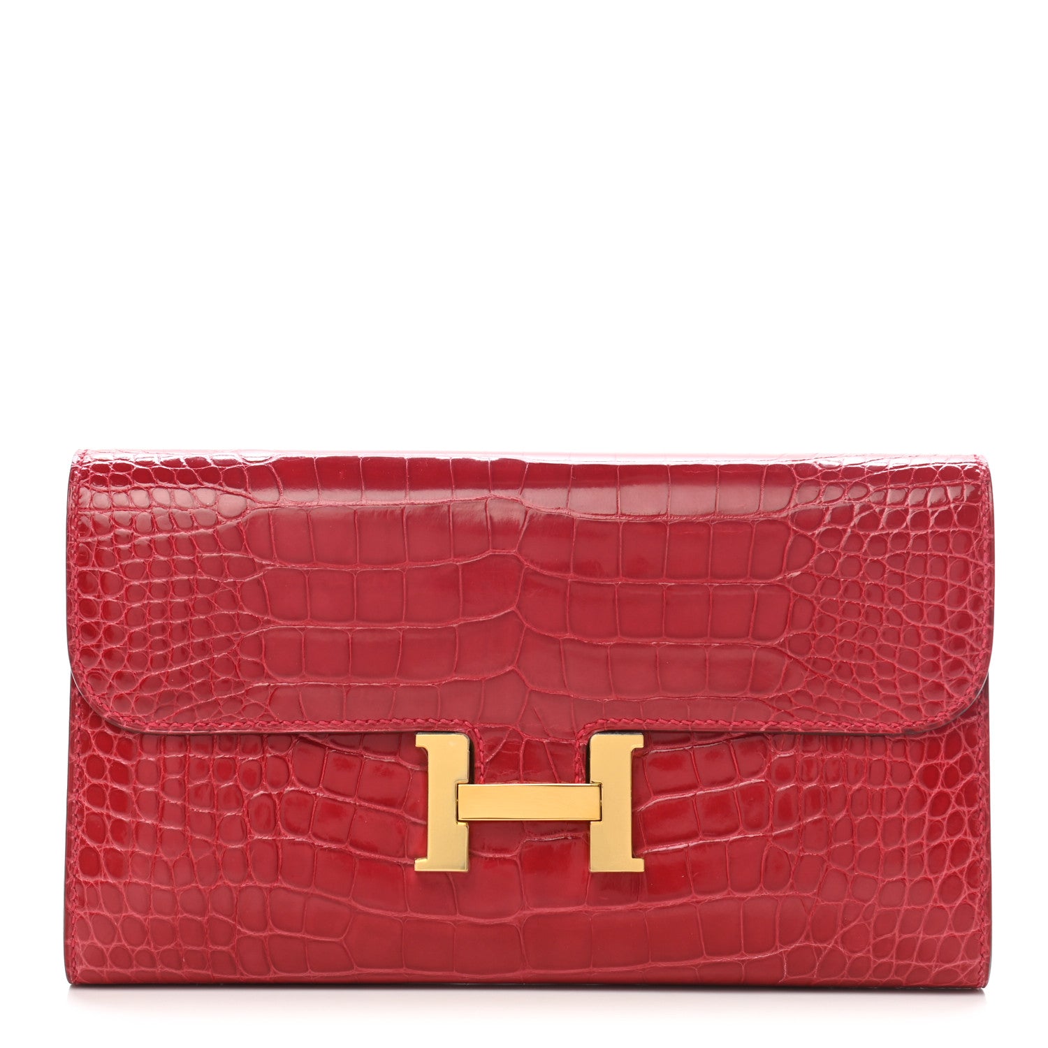 Hermes Shiny Alligator Constance Long Wallet Rouge Vif 1 of 9