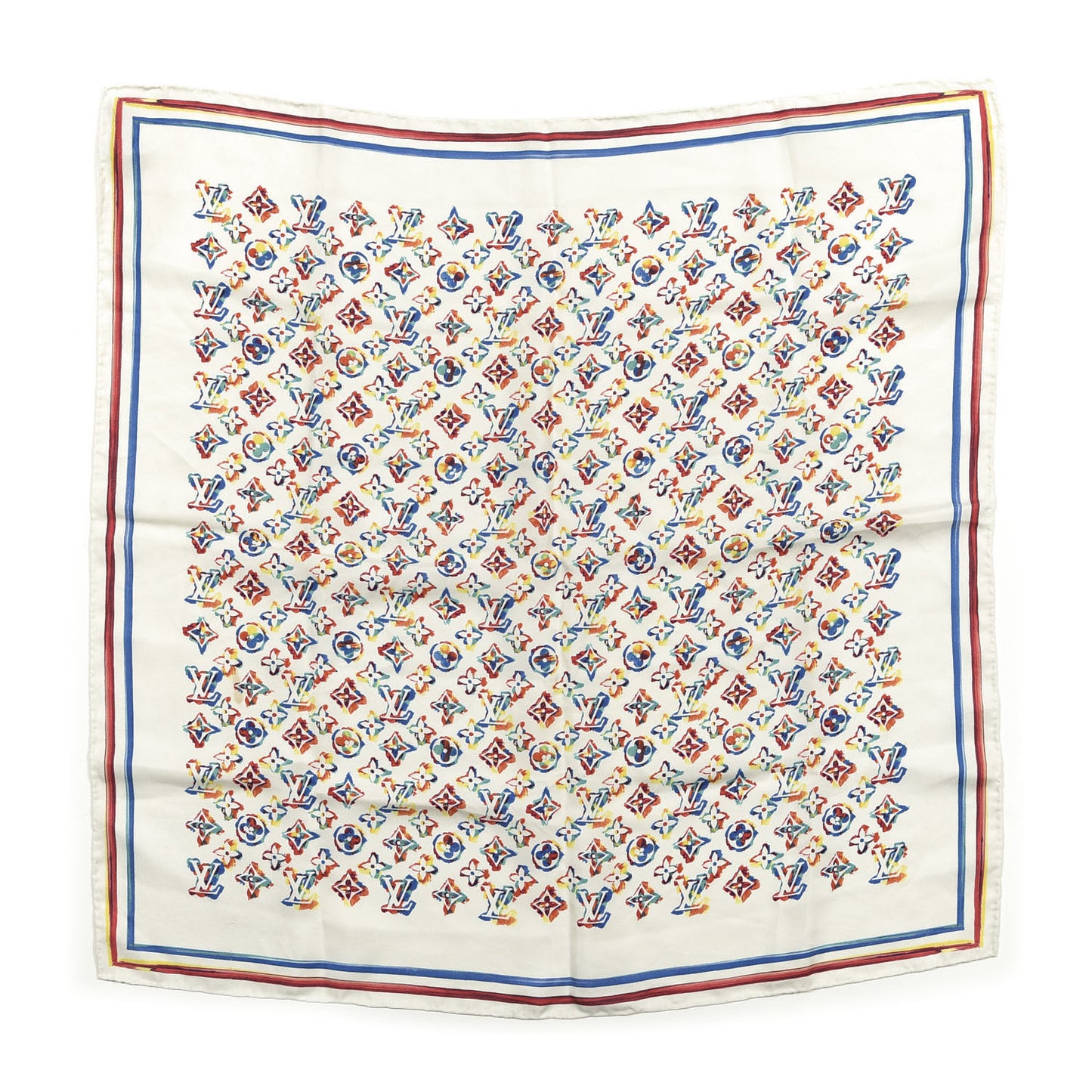 Silk Monogram Rainbow Square Scarf White