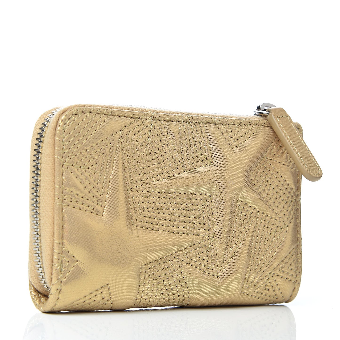 Metallic Lambskin Star Embossed Coin Key Pouch Gold