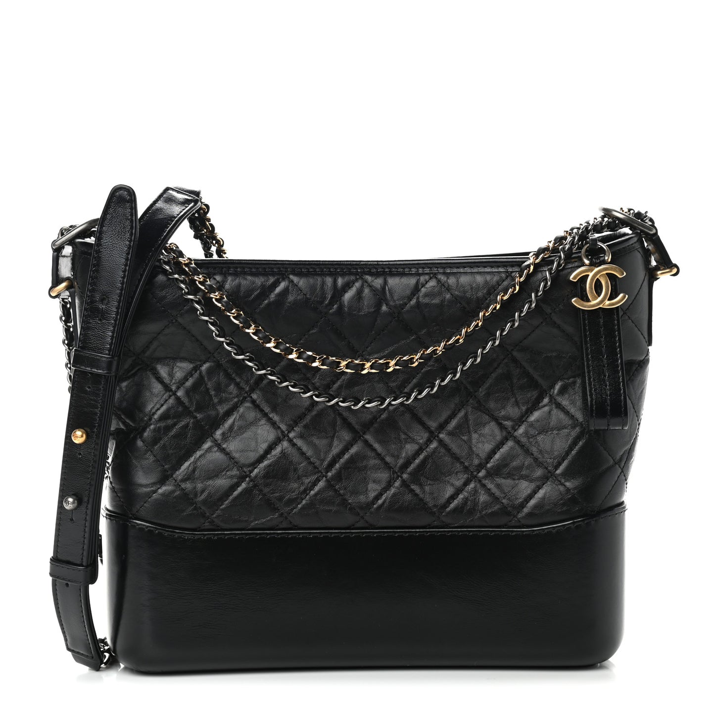 Aged Calfskin Quilted Medium Gabrielle Hobo Black