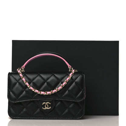 Chanel Lambskin Quilted Flap Phone Holder With Chain Black Lilac 11 of 11