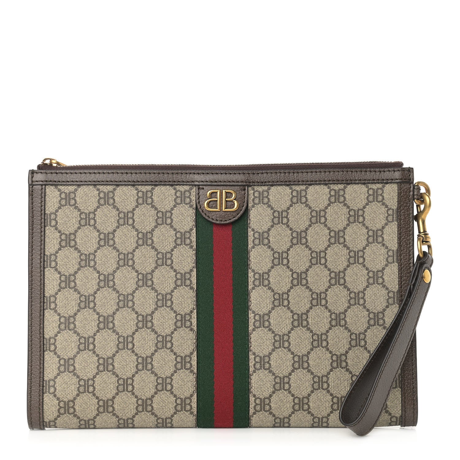 Gucci X BALENCIAGA BB Supreme Monogram Web Ophidia Wristlet Beige New Acero 1 of 7