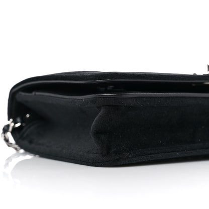 Chanel Velvet Metallic Embellished Boy Wallet On Chain WOC Silver Black 9 of 12
