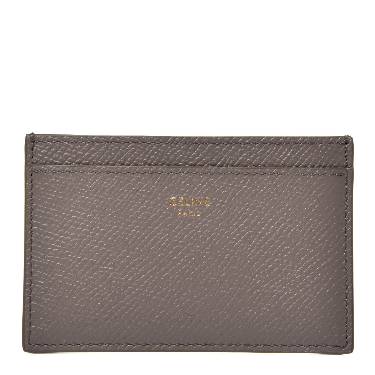 Grained Calfskin Card Holder Pebble