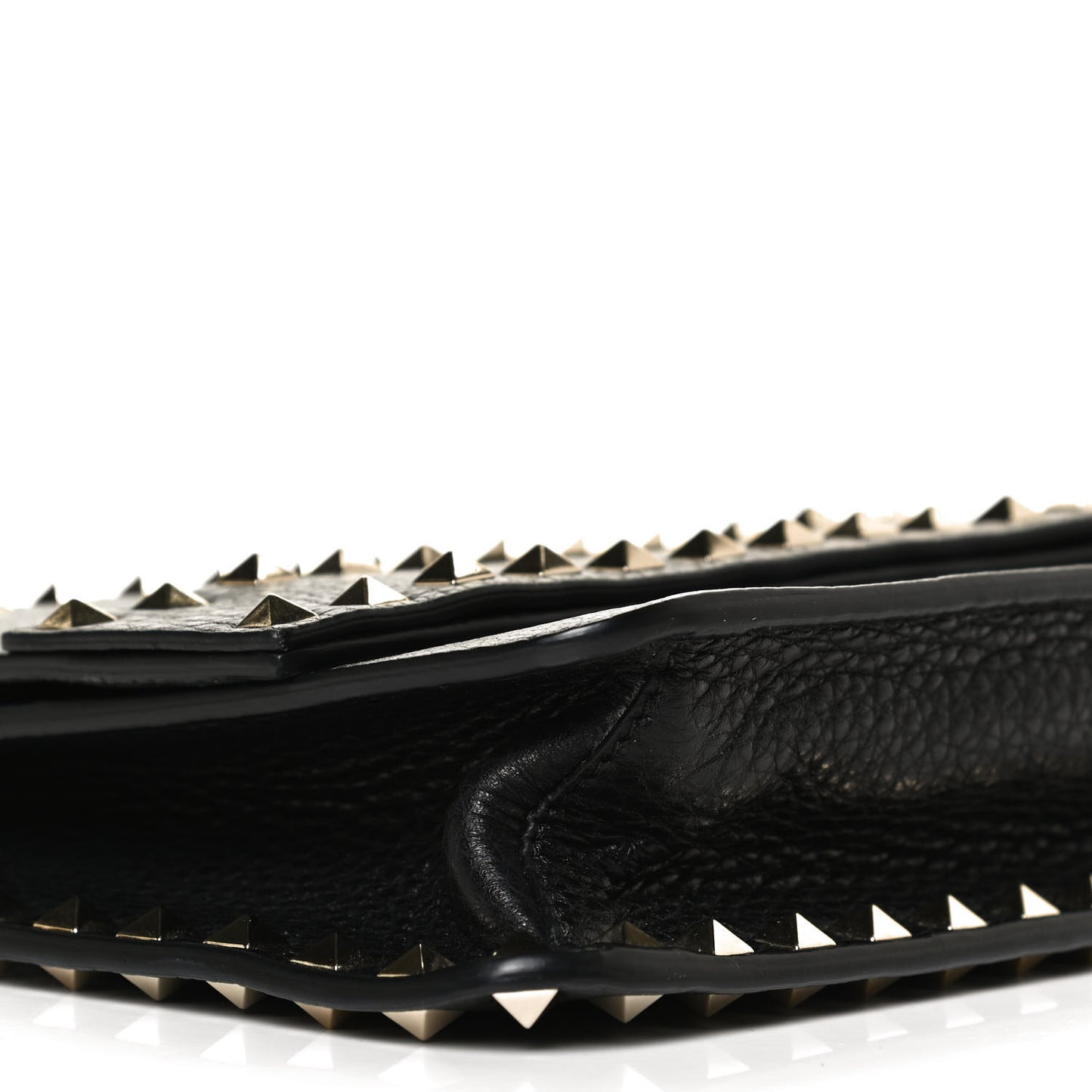 Pebbled Calfskin Rockstud Side Slip Crossbody Black