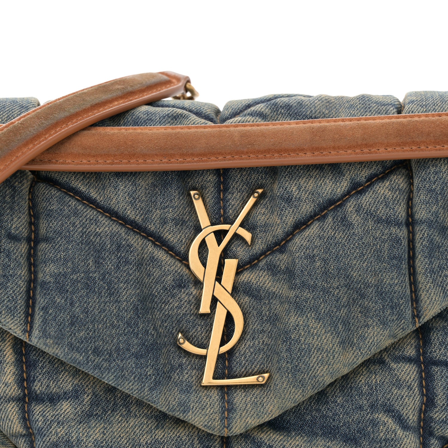 Saint Laurent Denim Quilted Small Loulou Puffer Monogram Chain Satchel Blue Cinnamon 8 of 11