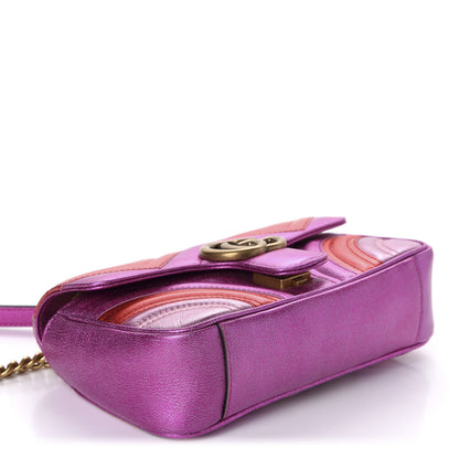 Gucci Metallic Calfskin Matelasse Mini GG Marmont Shoulder Bag Fuchsia 4 of 10