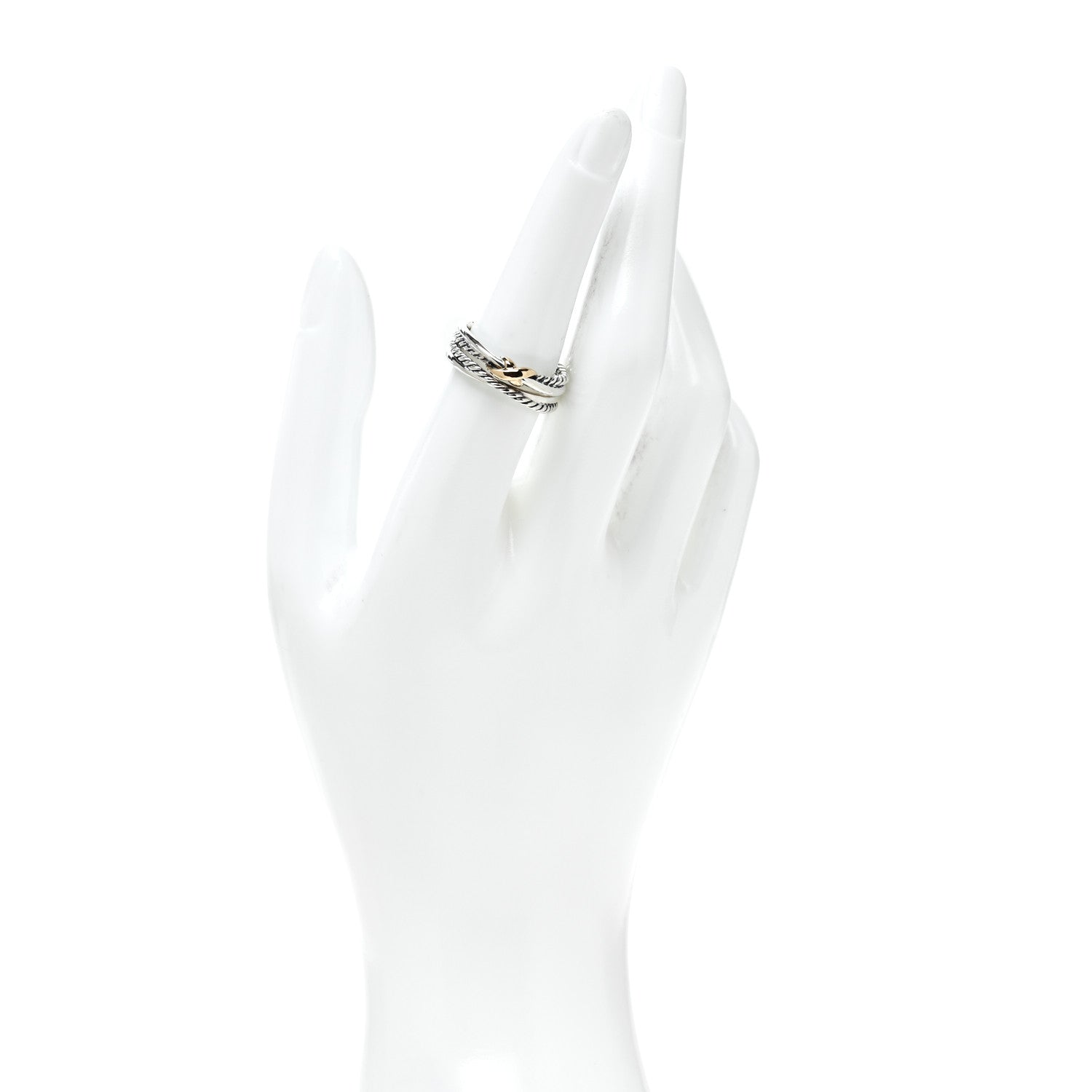 David Yurman Sterling Silver 18K Yellow Gold 6mm X Crossover Ring 54 7 2 of 4