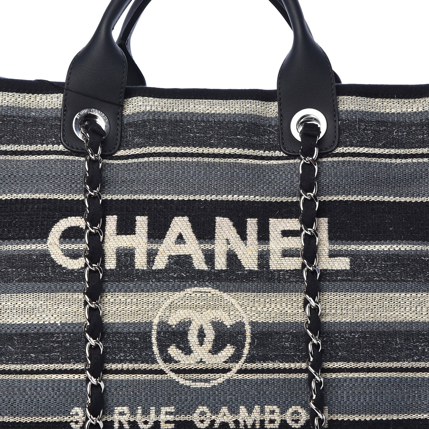 Striped Canvas Medium Deauville Tote Black
