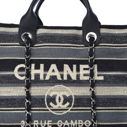 Chanel Striped Canvas Medium Deauville Tote Black 9 of 11
