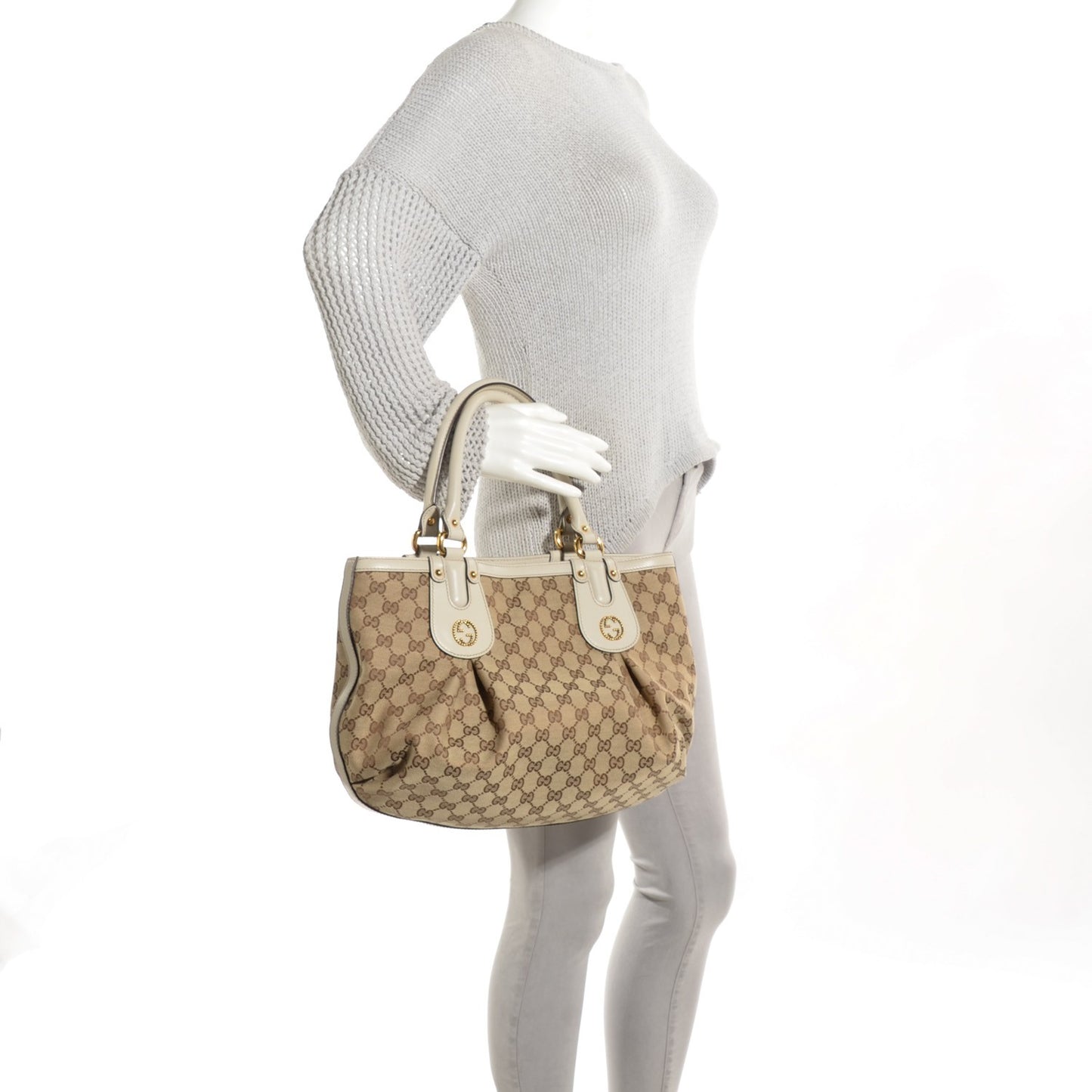 Monogram Medium Scarlett Studded Tote Off White