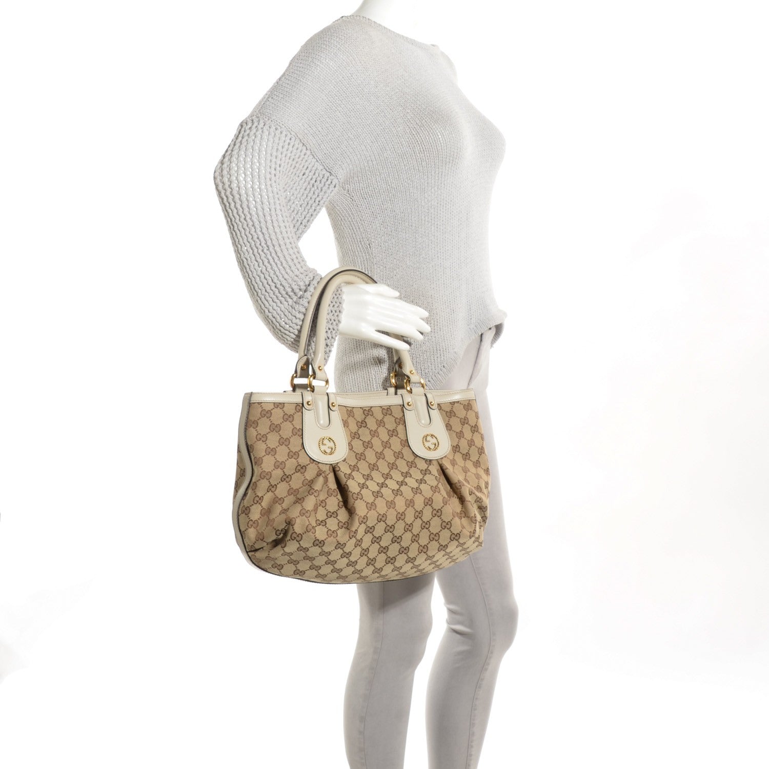 Gucci Monogram Medium Scarlett Studded Tote Off White 2 of 7