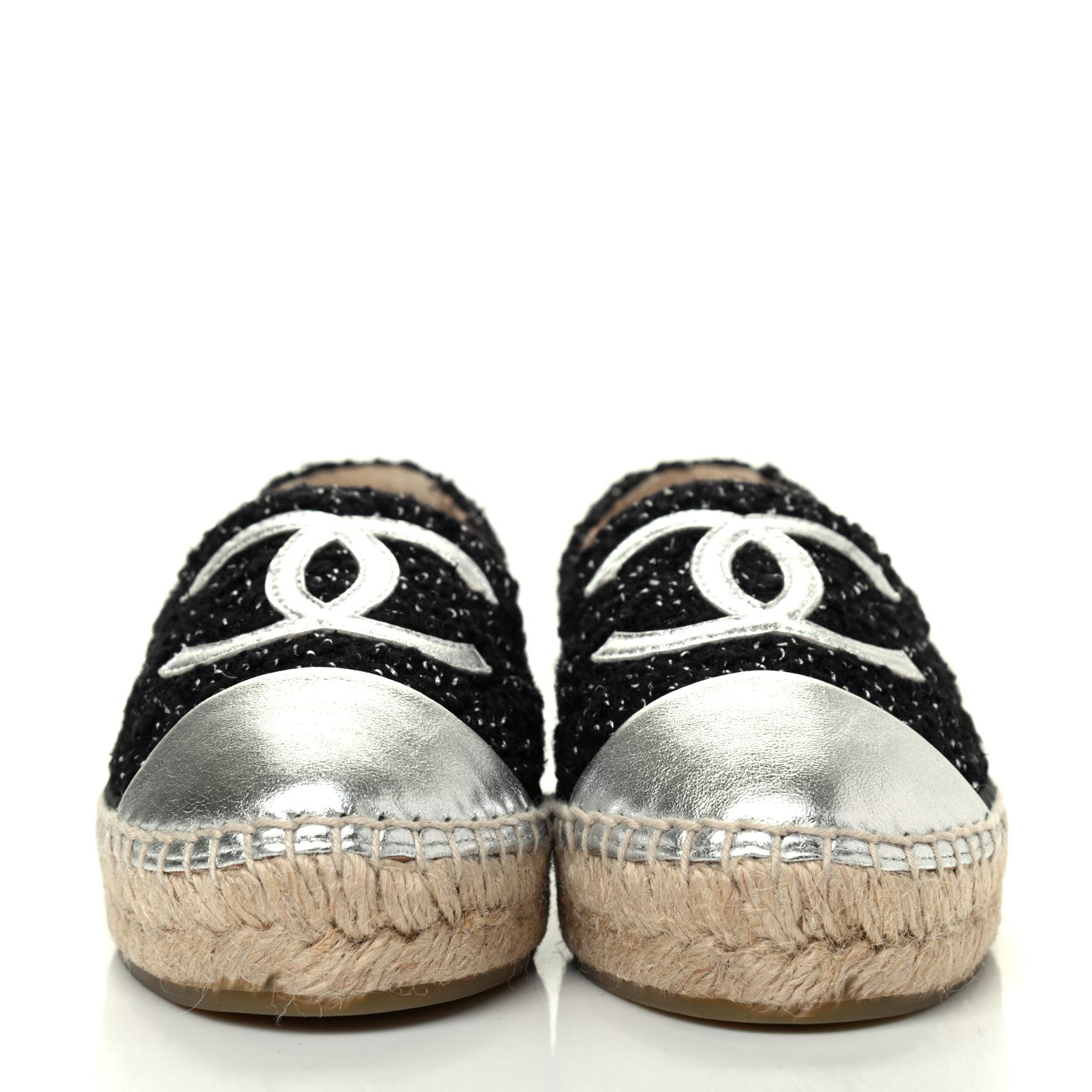 Chanel Metallic Lambskin Tweed CC Espadrilles 35 Black Silver 2 of 11