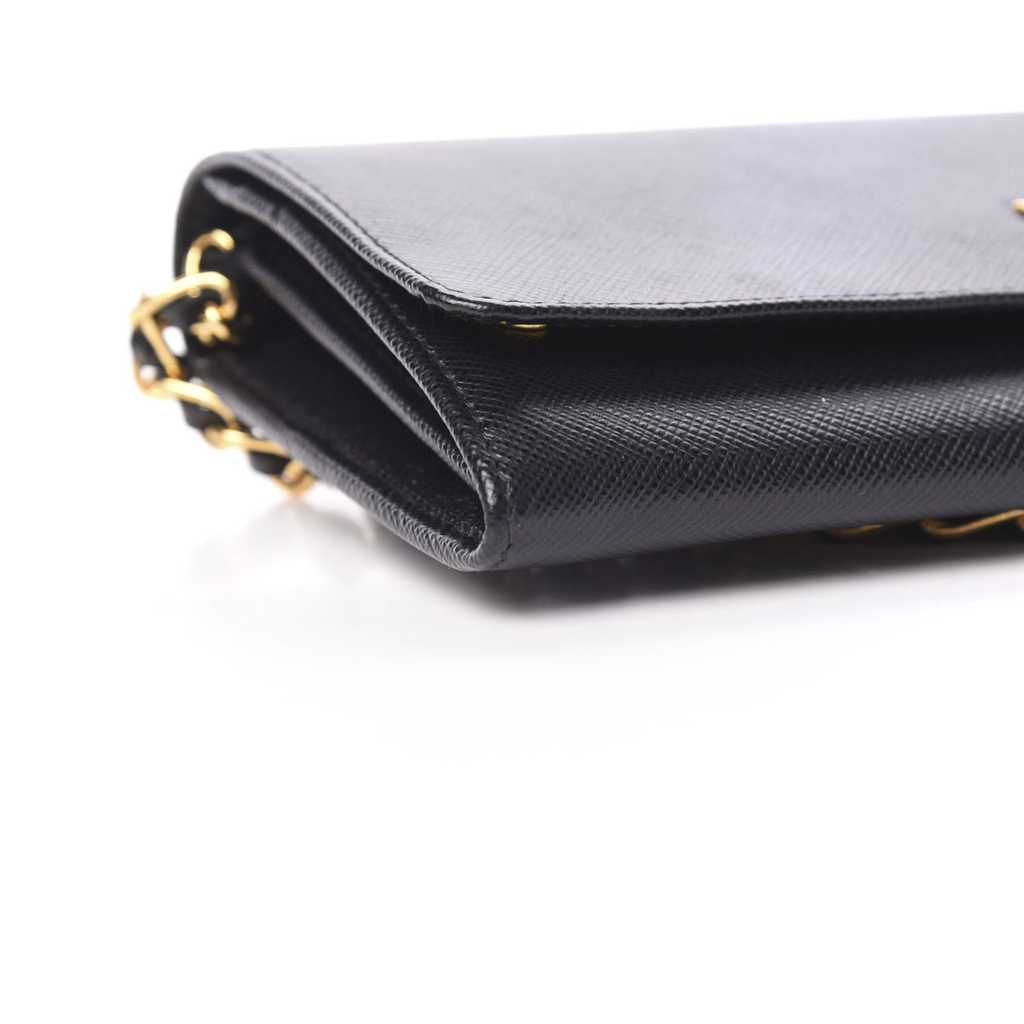 Saffiano Metal Oro Chain Wallet Black