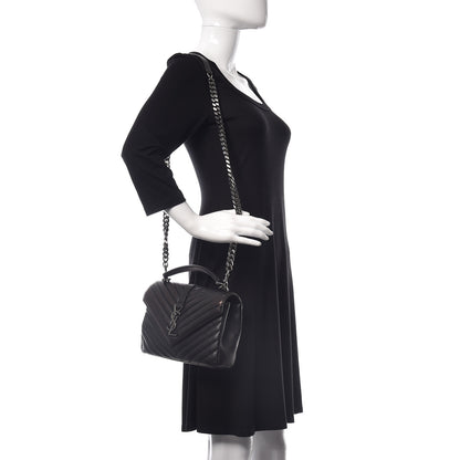 Saint Laurent Sheepskin Matelasse Chevron Monogram Medium College Bag Black 2 of 11