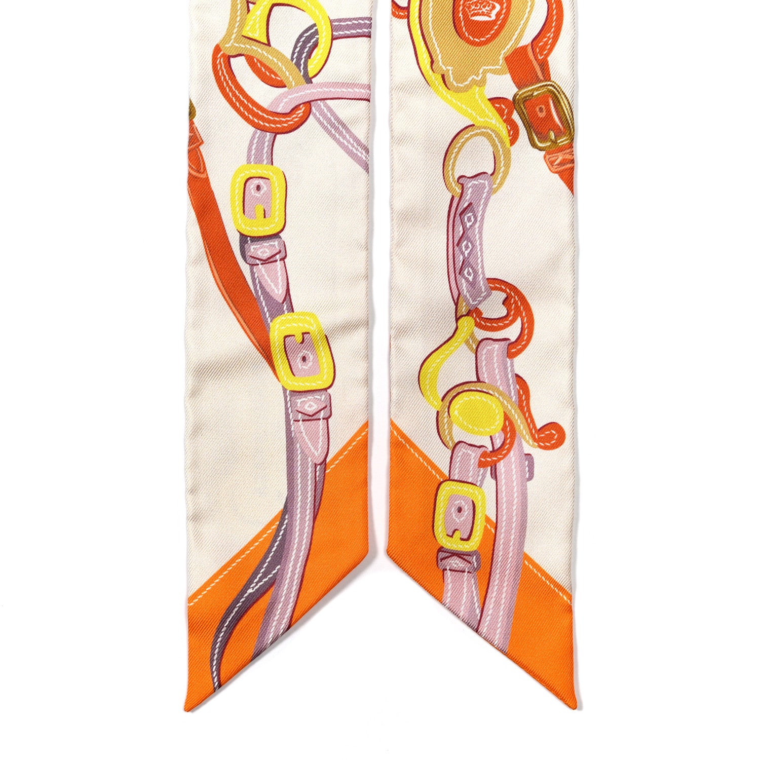 Hermes Silk Brides De Gala Applique Pique Twilly Creme Orange Jaune 2 of 4