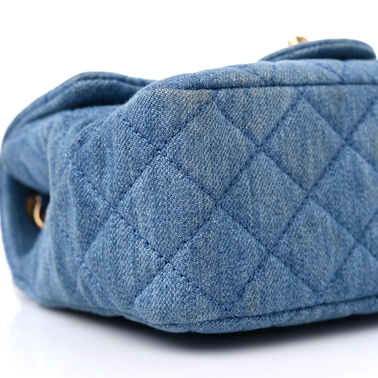 Denim Quilted Mini Pearl Crush Flap Blue