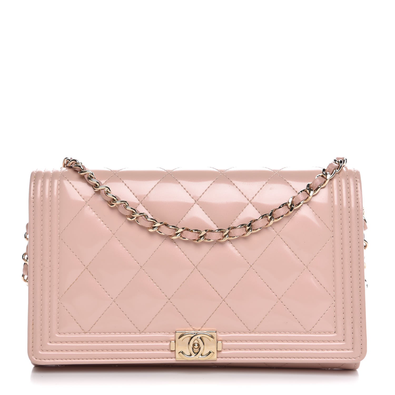 Chanel Iridescent Calfskin Quilted Boy Wallet on Removable Chain Light Pink 1 of 10
