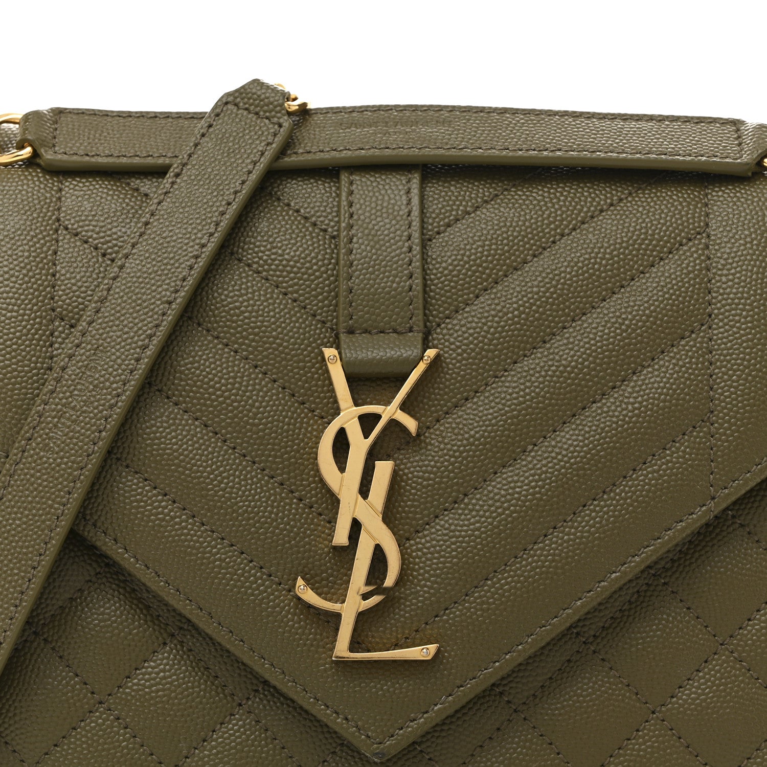 Saint Laurent Grain De Poudre Textured Mixed Matelasse Triquilt Medium Monogram Satchel Vert Kaki 8 of 13