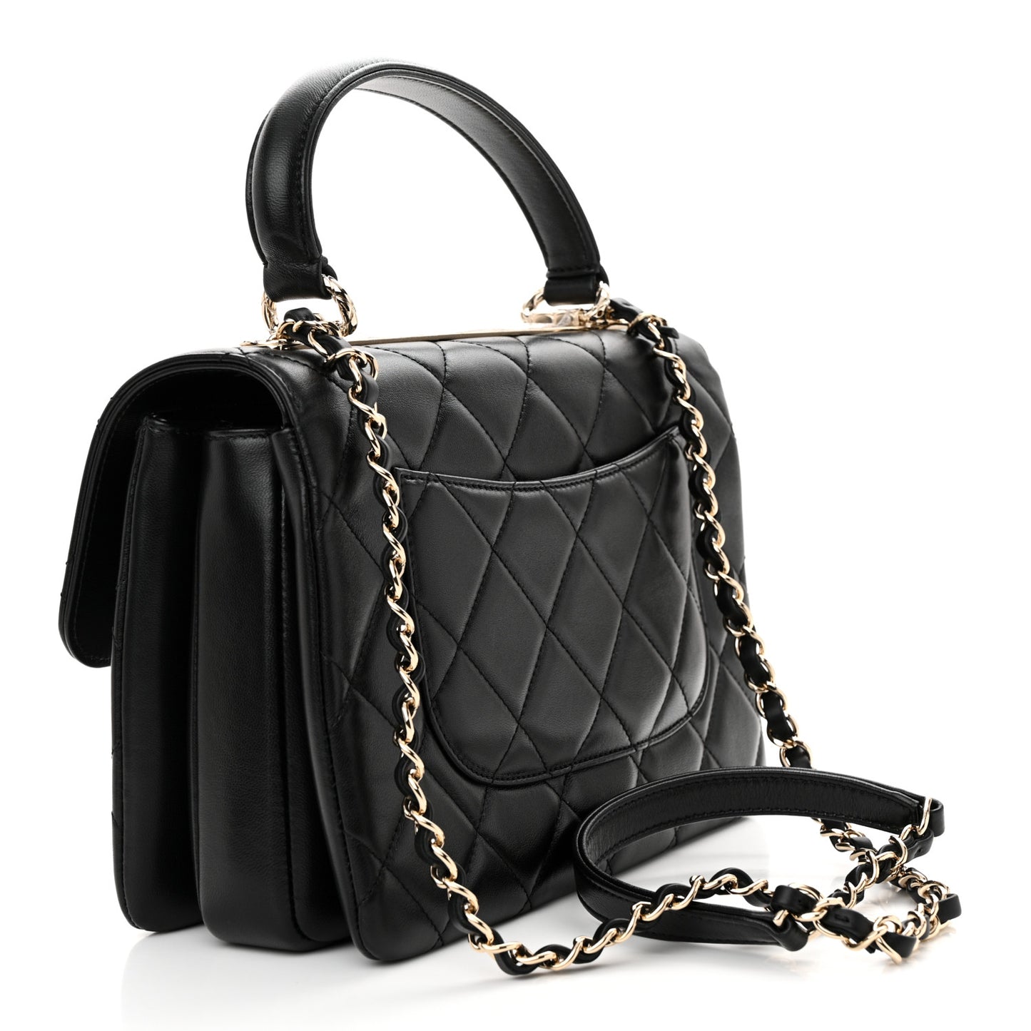 Lambskin Quilted Small Trendy CC Dual Handle Flap Bag Black