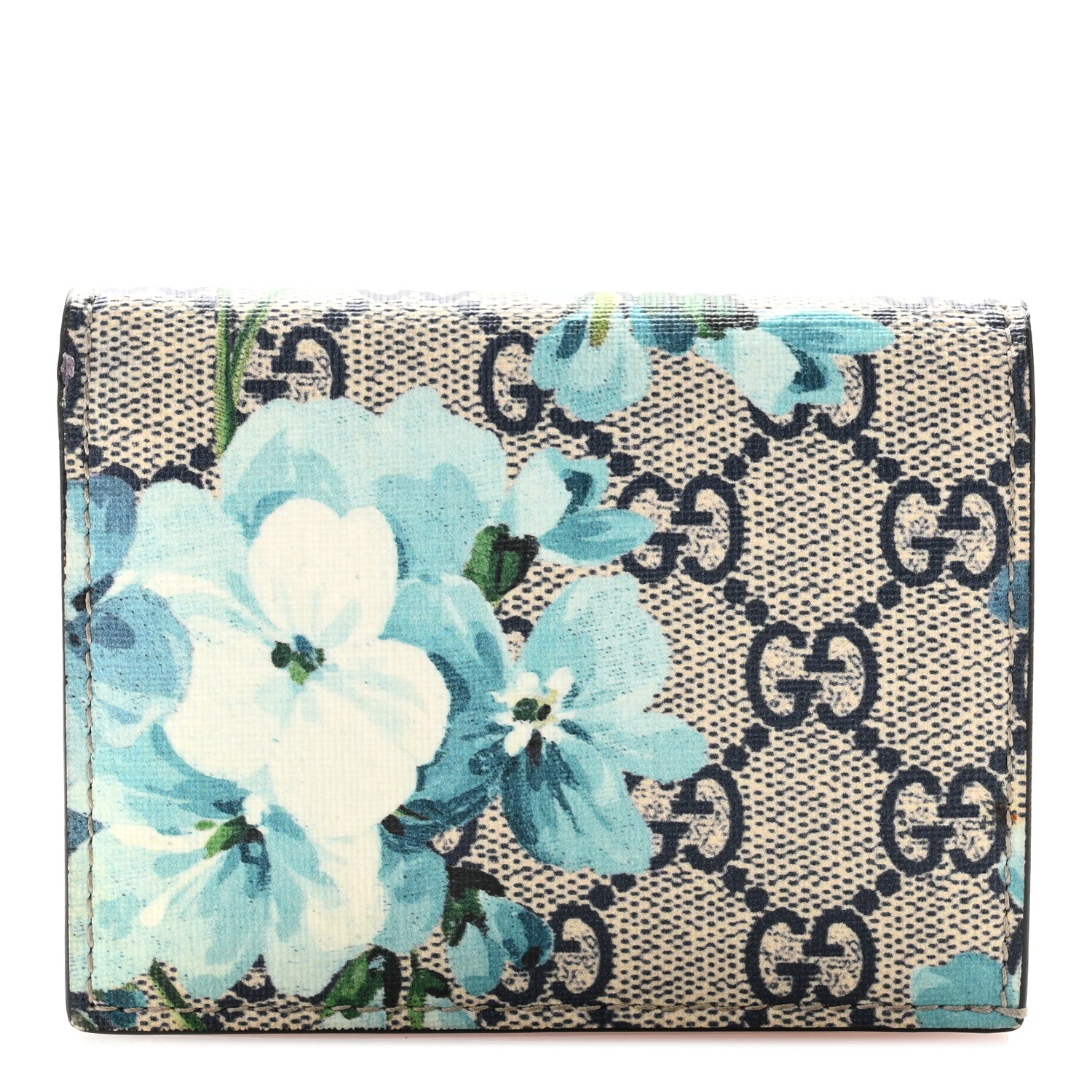 Gucci GG Supreme Monogram Blooms Card Case Beige Blue Navy Hibiscus Red 1 of 8
