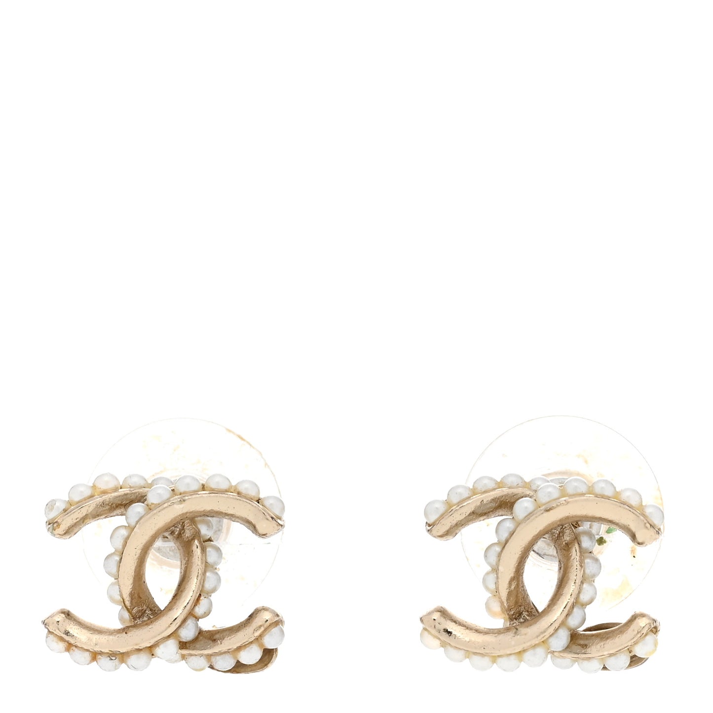 Pearl Twisted CC Earrings Light Gold White