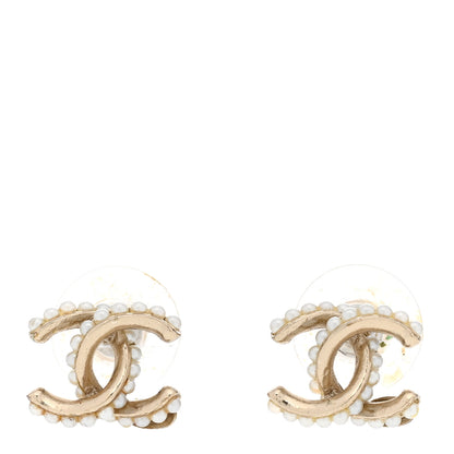 Chanel Pearl Twisted CC Earrings Light Gold White 1 of 5