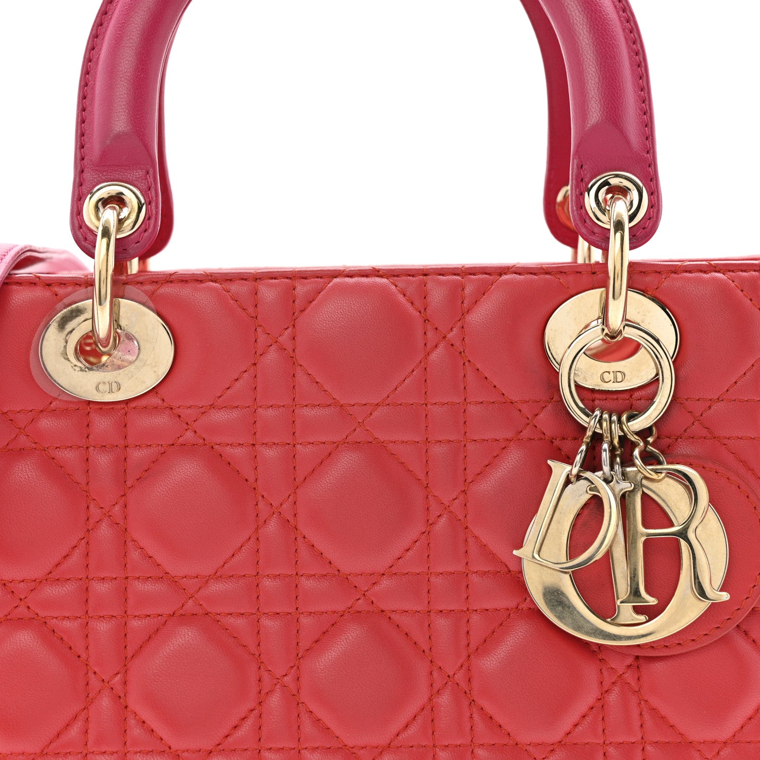 Christian Dior Lambskin Cannage Medium Bi-Color Lady Dior Orange Fuchsia 8 of 15