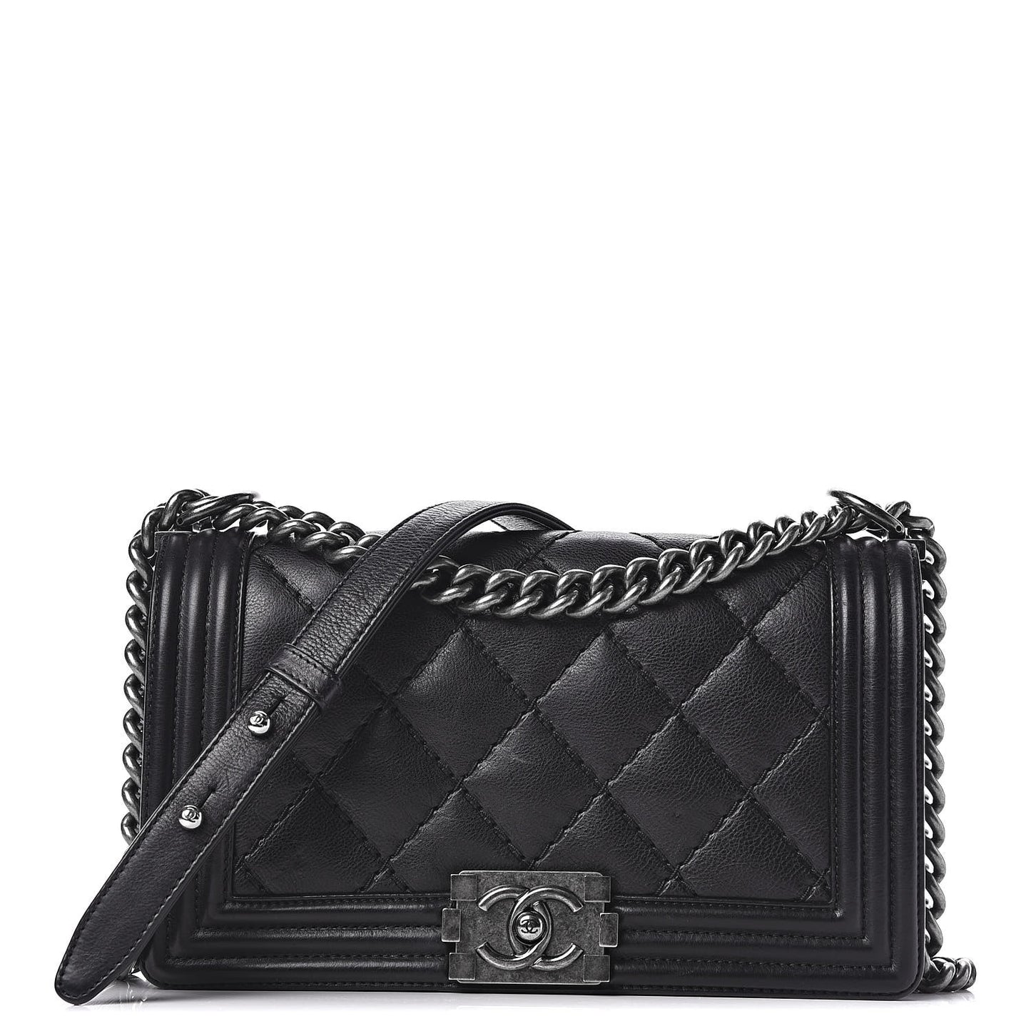 Calfskin Double Stitch Medium Boy Flap Black