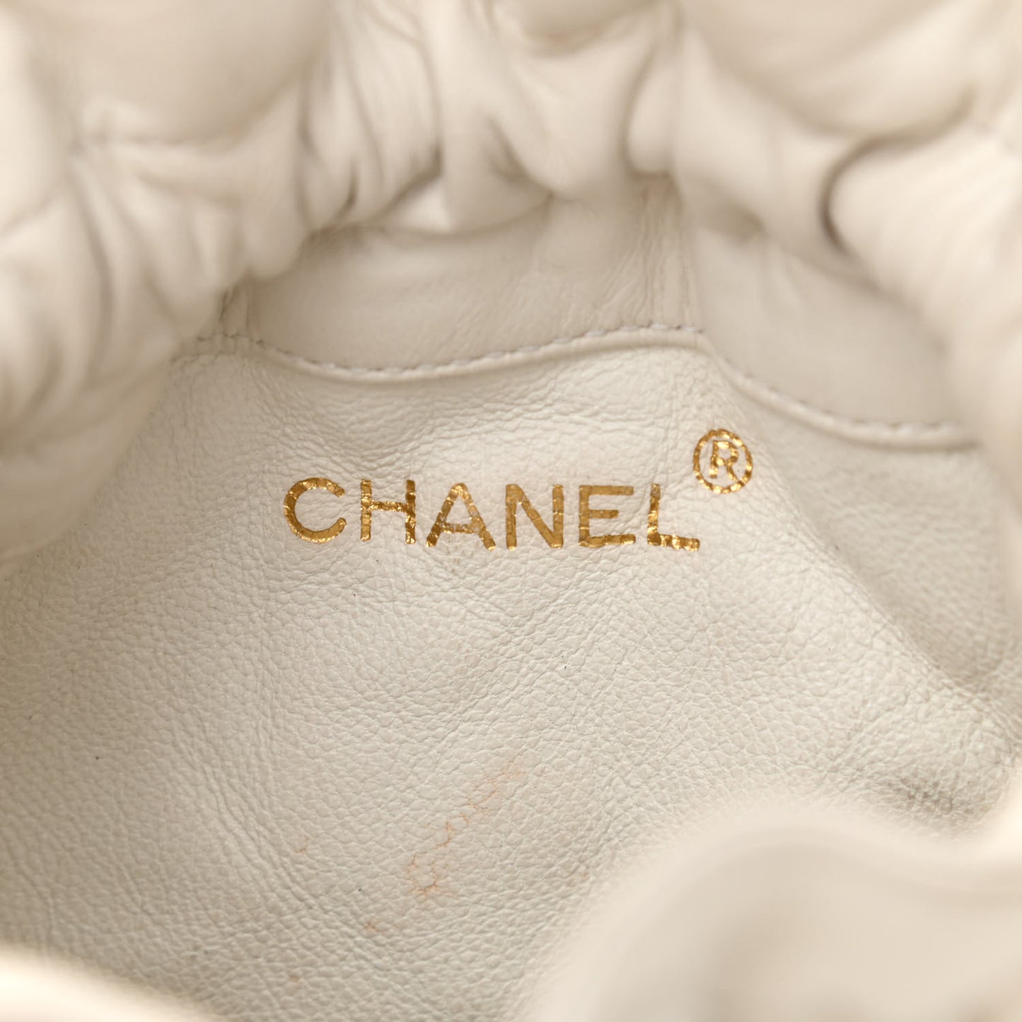 Lambskin Quilted Tassel Drawstring Pouch White