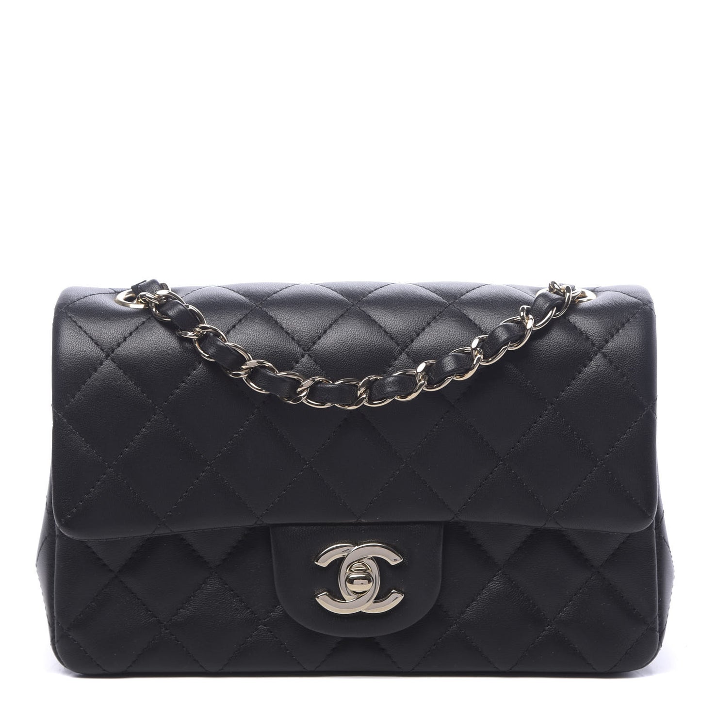 Lambskin Quilted Mini Rectangular Flap Black