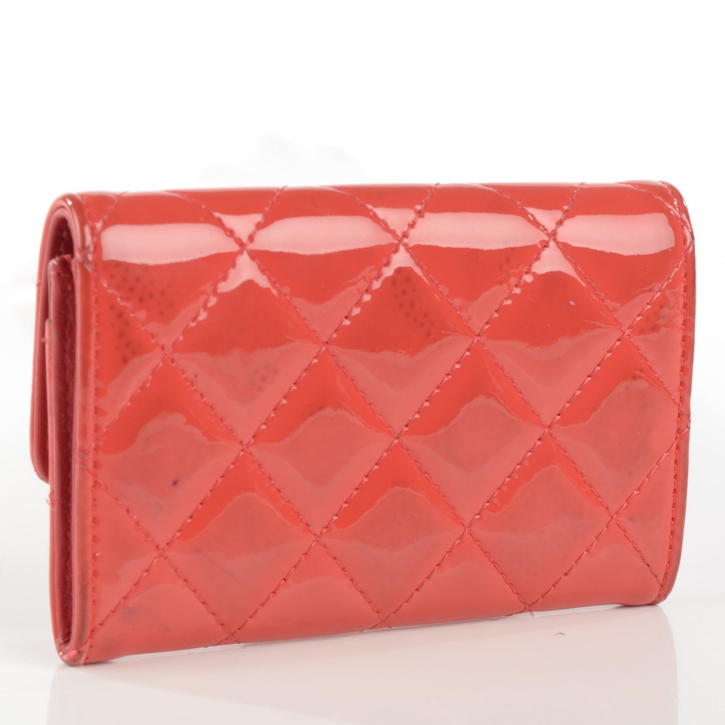 Patent Quilted Flap Card Holder Dark Pink