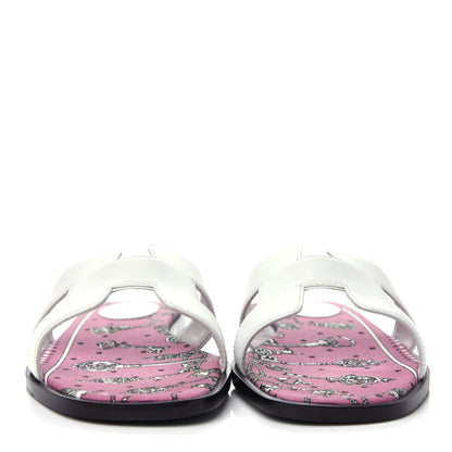 Hermes Box Calfskin Bois De Rose Oran Sandals 37.5 White 2 of 11