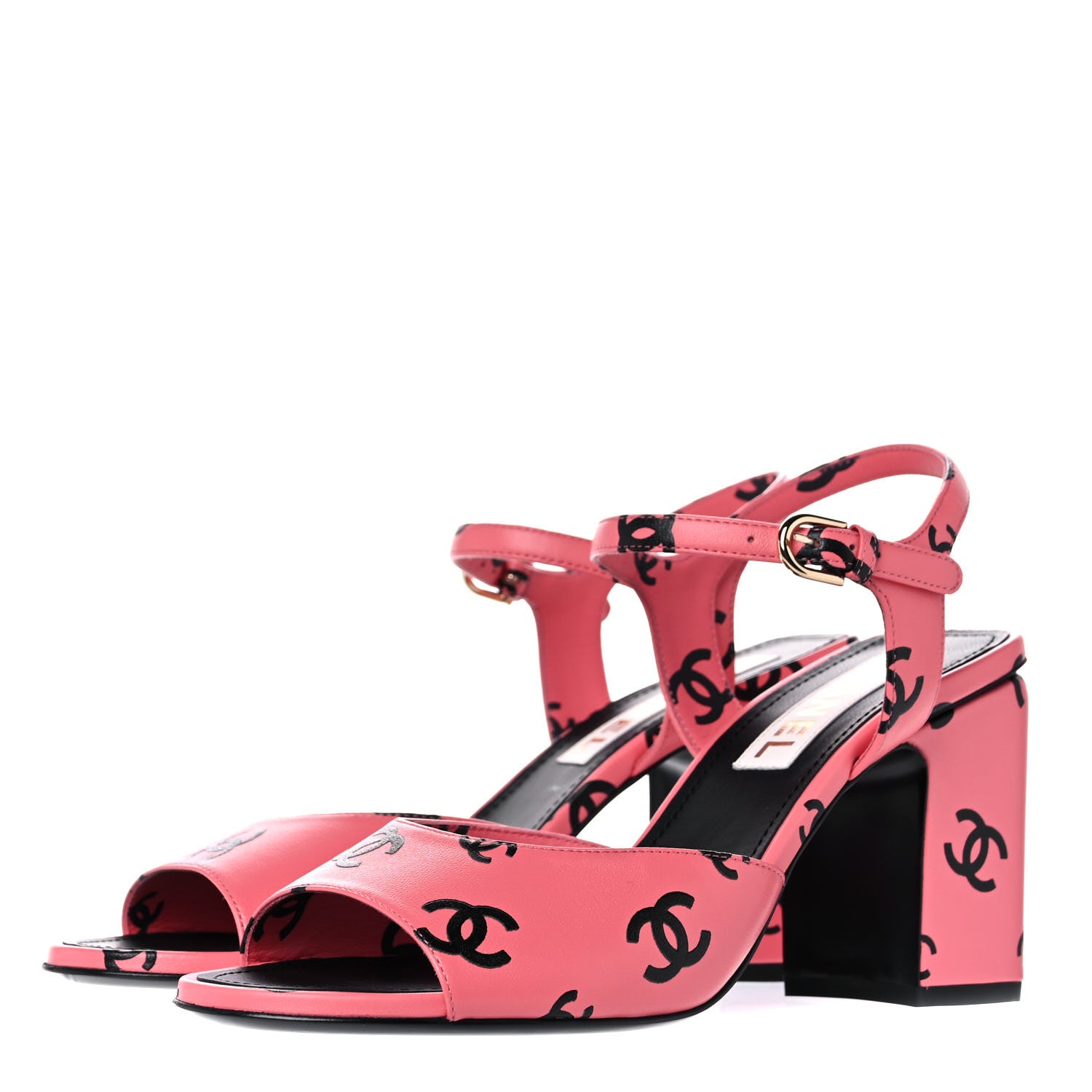 Chanel Lambskin Printed CC Sandals 40 Black Pink 3 of 9