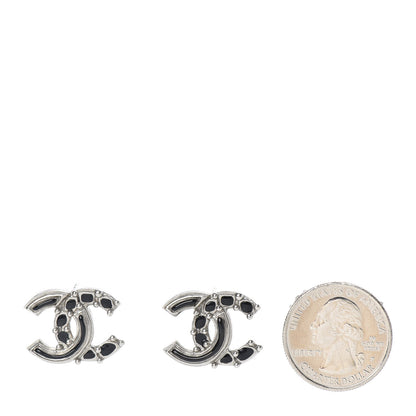 Chanel Enamel CC Earrings Black Silver 2 of 5