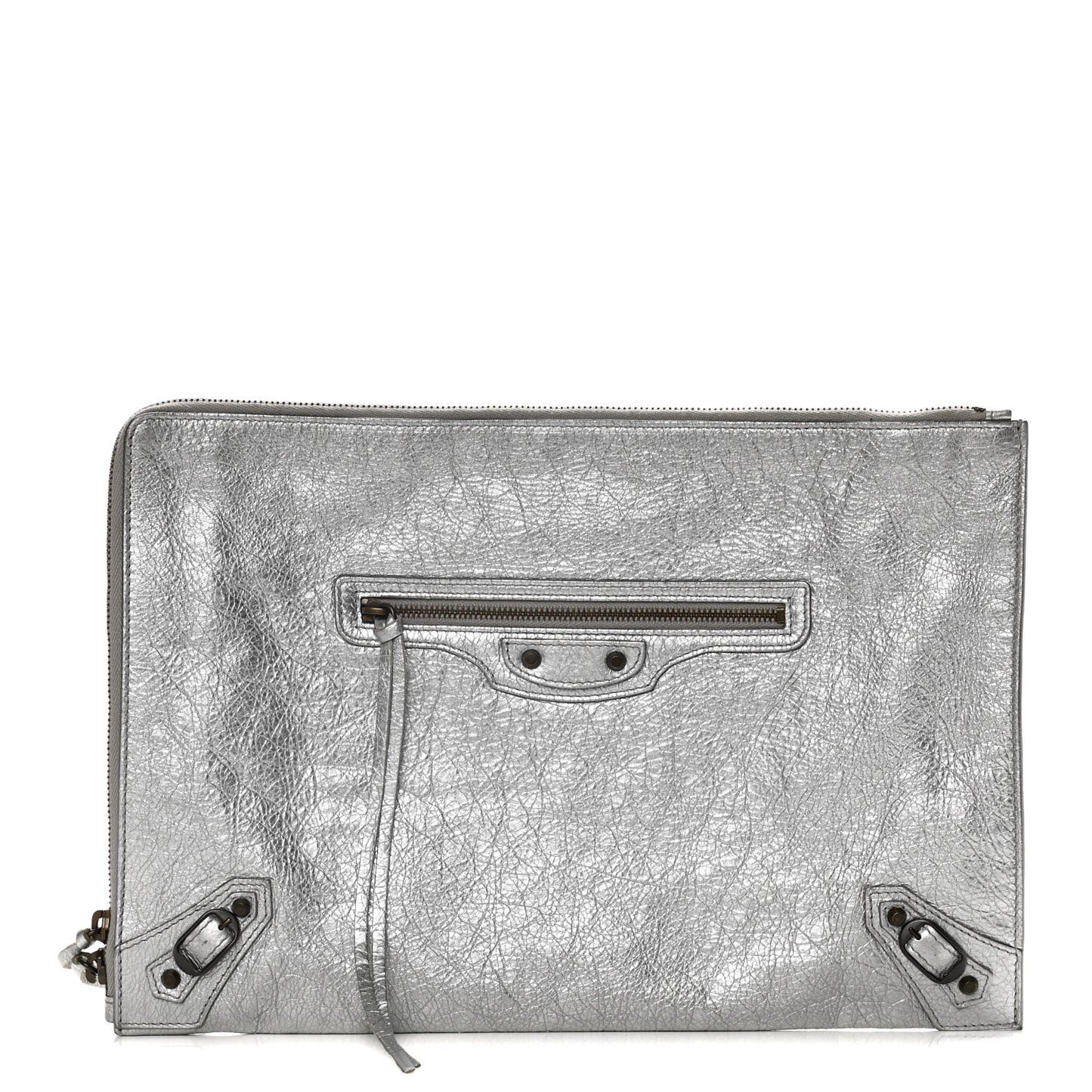 Agneau Classic Hardware Small Pouch Gris Aluminum