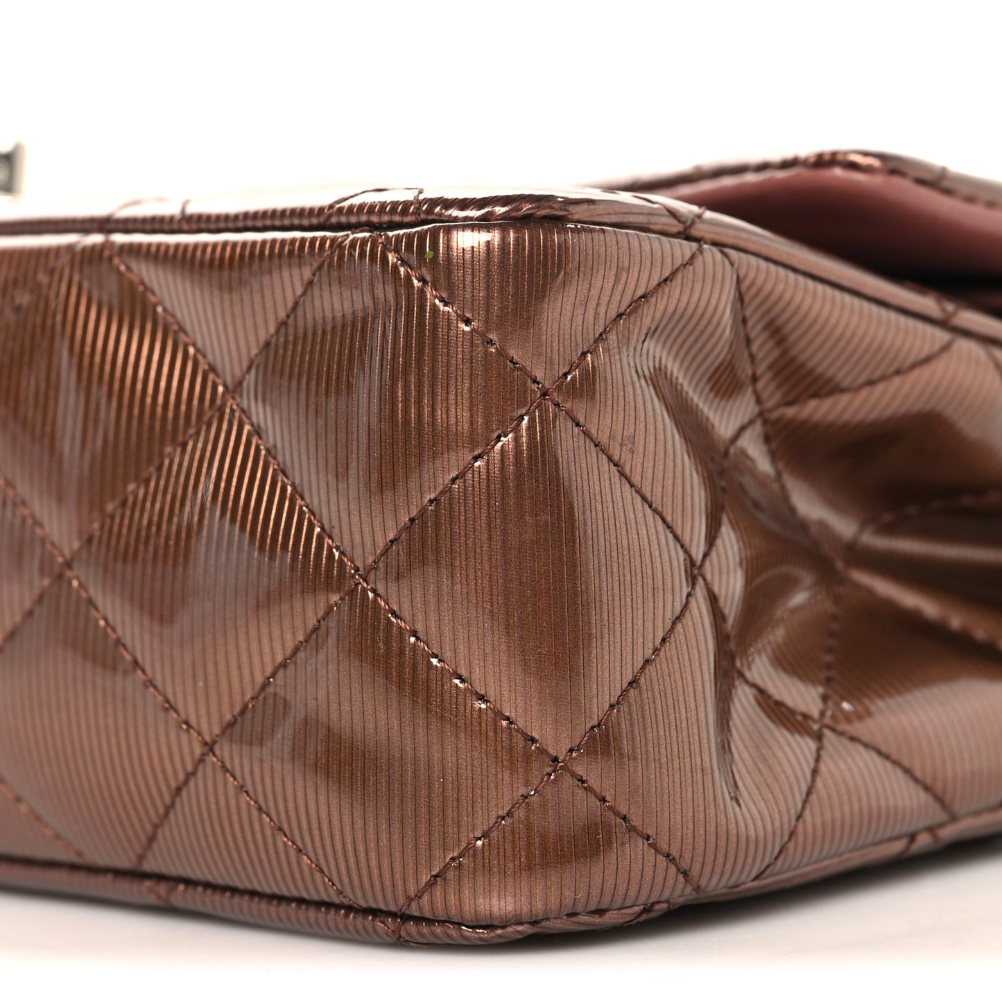 Striated Patent Quilted Medium Double Flap Bronze
