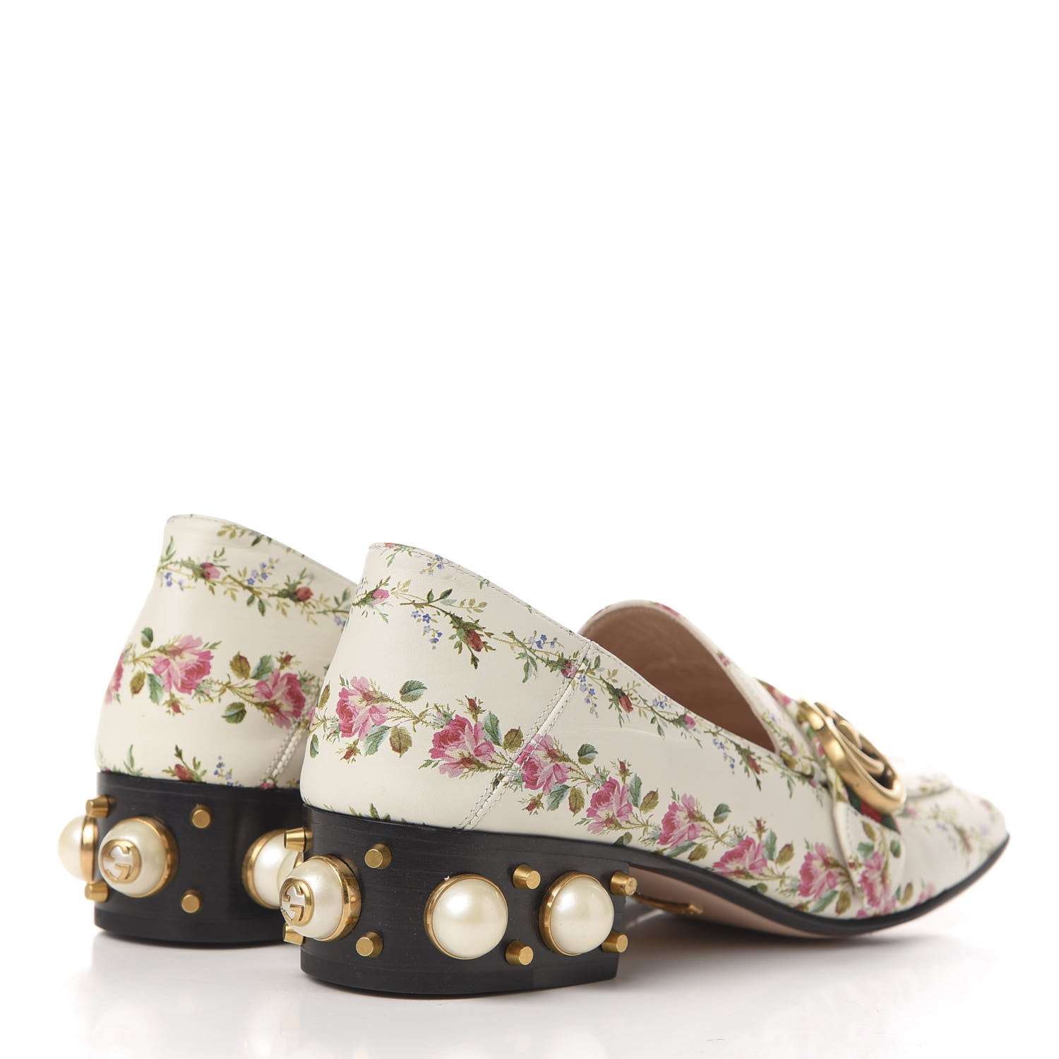 Gucci Calfskin Web Pearl Floral Embellished Peyton Loafer 38 White Multicolor 4 of 9
