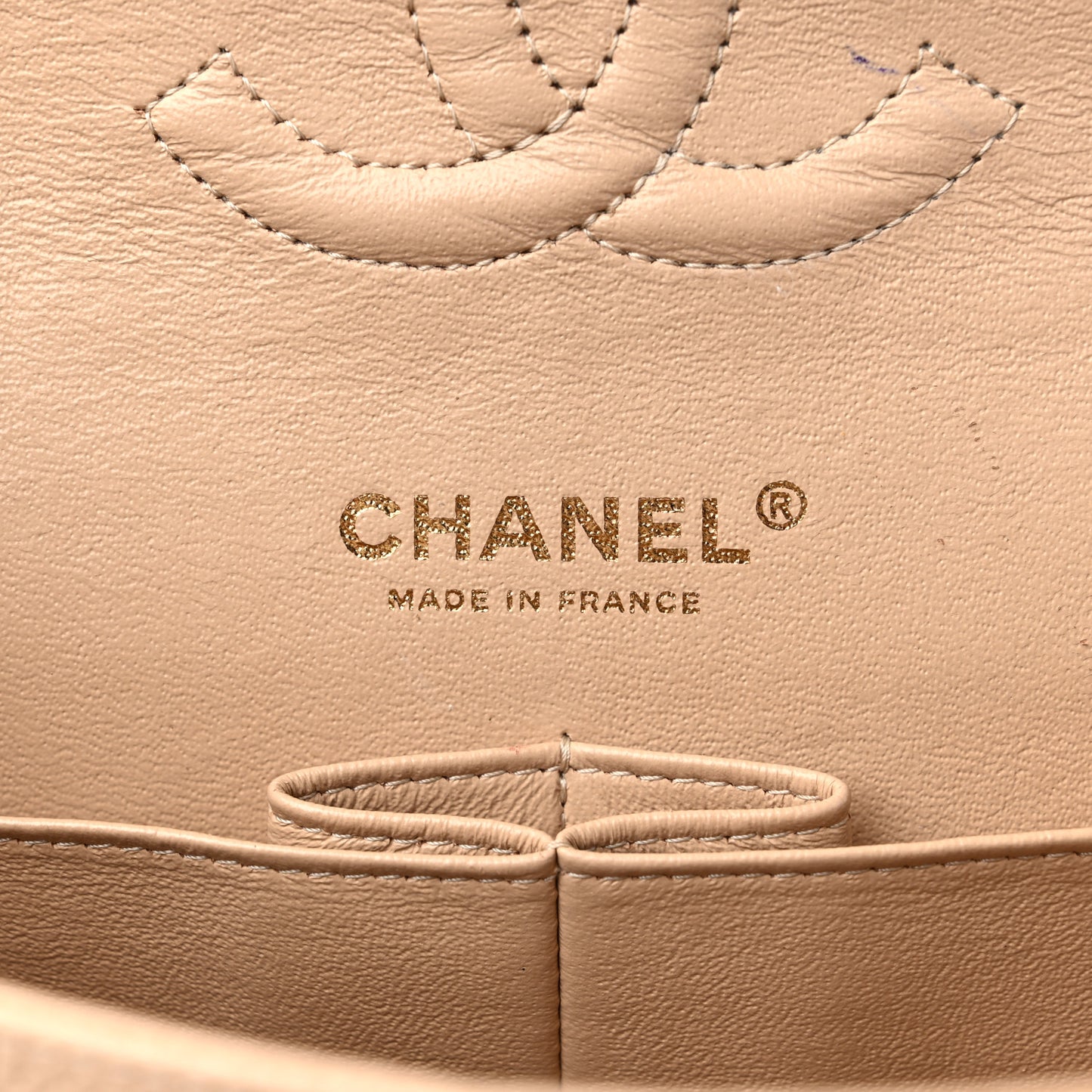 Caviar Quilted Medium Double Flap Beige