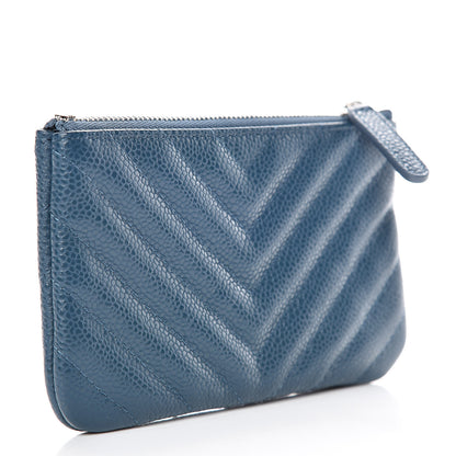 Chanel Caviar Chevron Quilted Small Cosmetic Case Blue 3 of 10