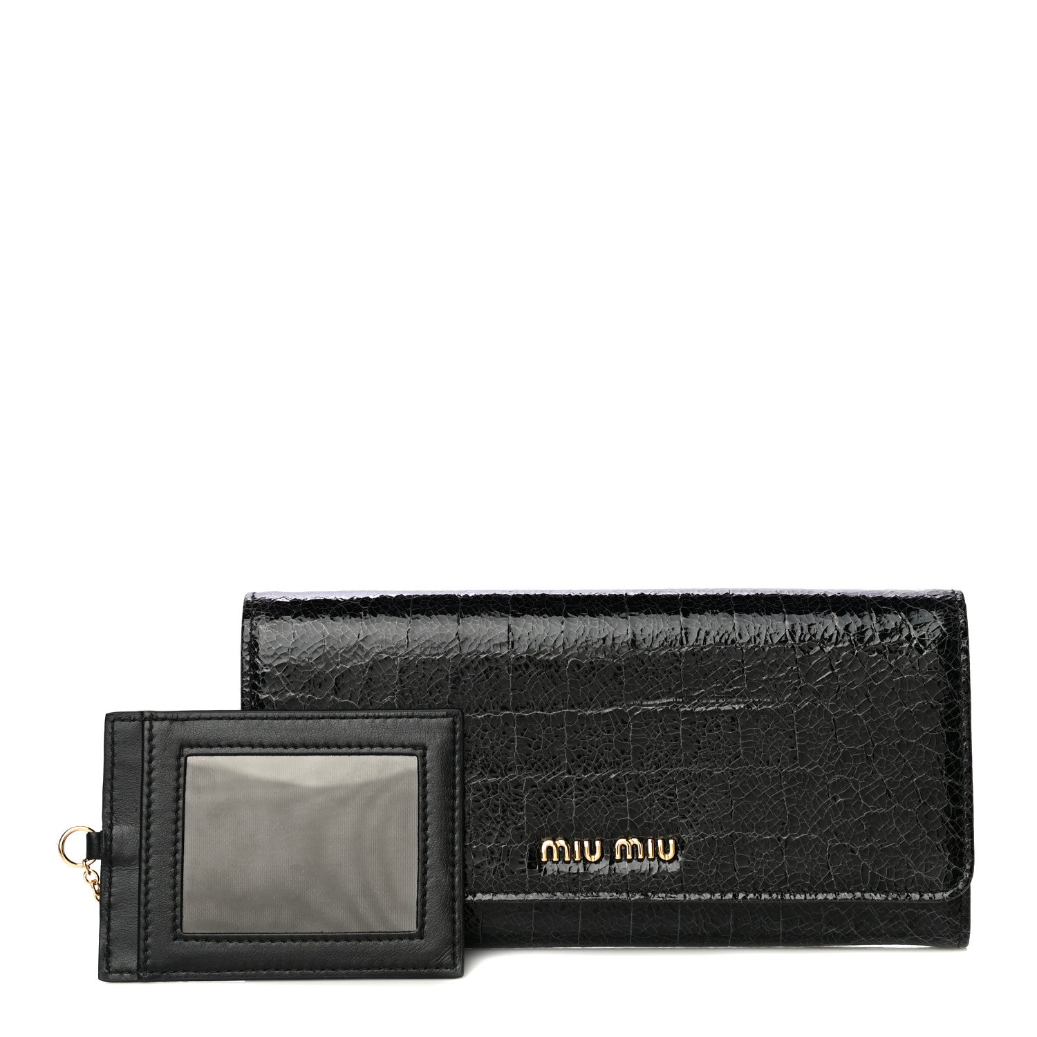 Miu Miu Patent Embossed Crocodile Continental Wallet Black 1 of 10