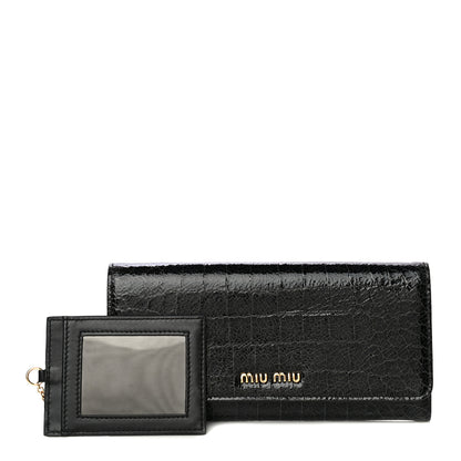 Miu Miu Patent Embossed Crocodile Continental Wallet Black 1 of 10