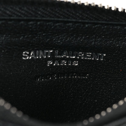 Saint Laurent Grain De Poudre Matelasse Chevron Monogram Fragments Zippered Card Case Black 6 of 7