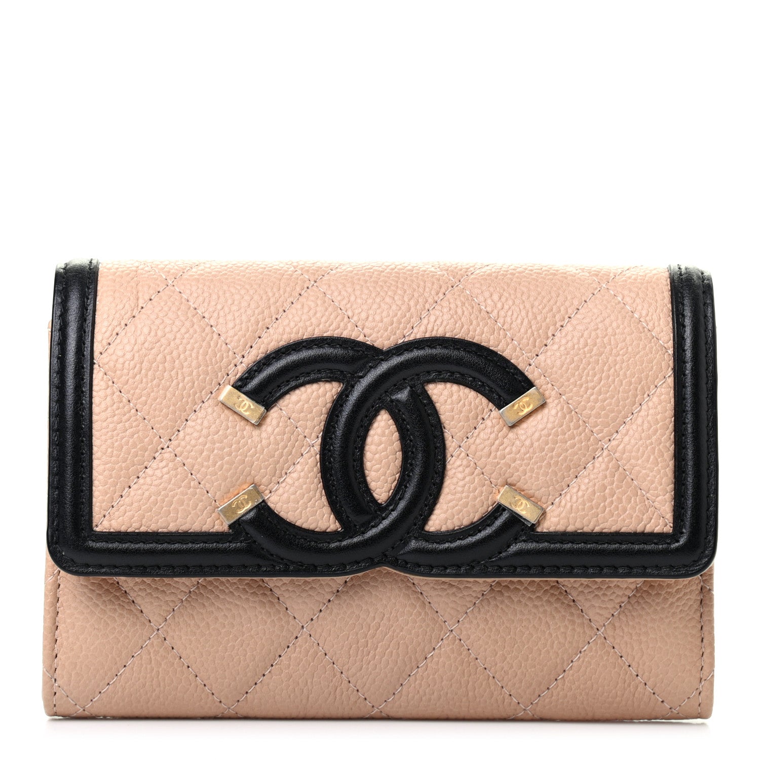 Chanel Caviar Quilted Medium Filigree Flap Wallet Beige Black 1 of 9