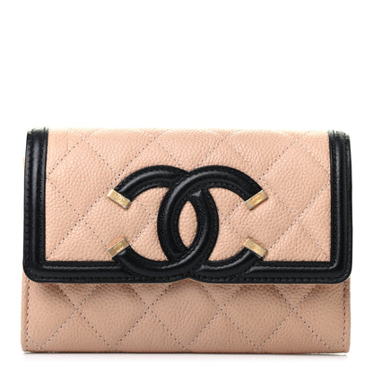 Chanel Caviar Quilted Medium Filigree Flap Wallet Beige Black 1 of 9