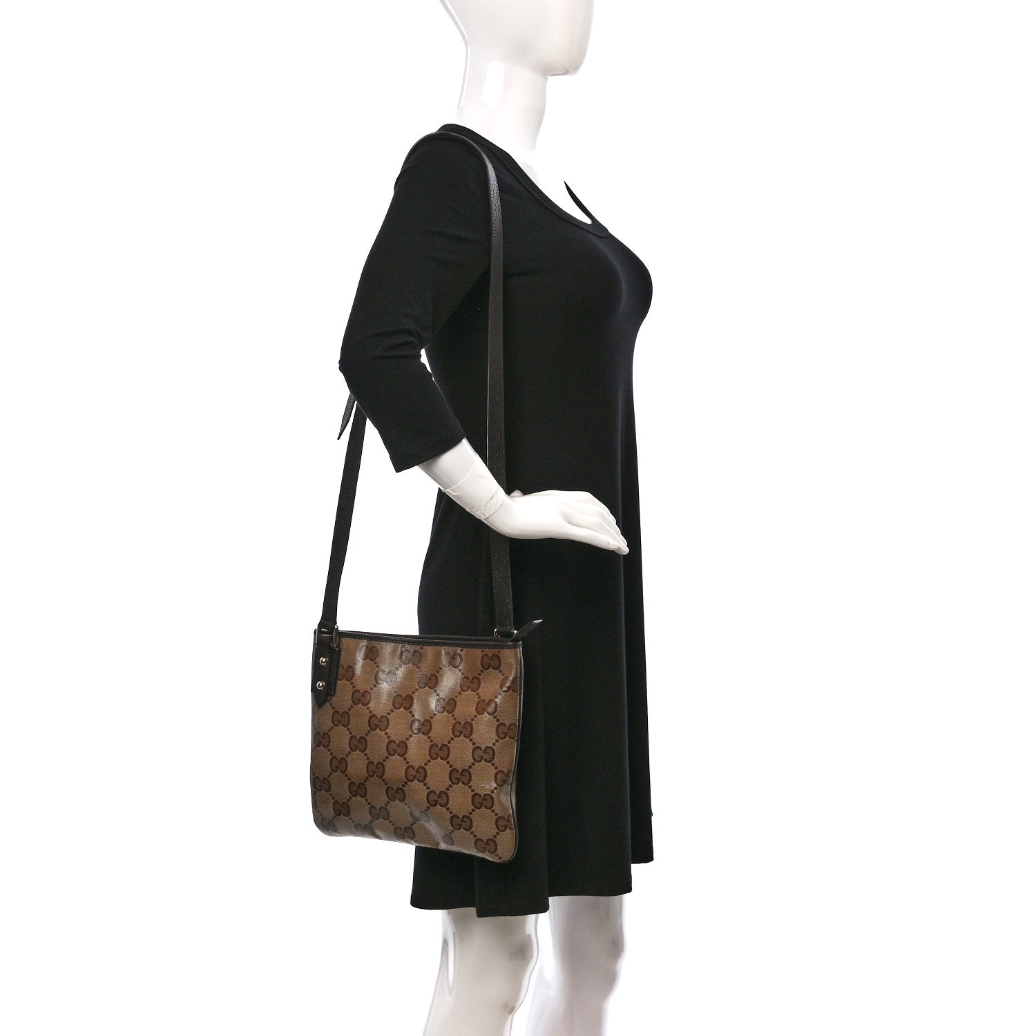 Gucci Crystal Monogram Flat Messenger Bag Beige Dark Brown 2 of 9