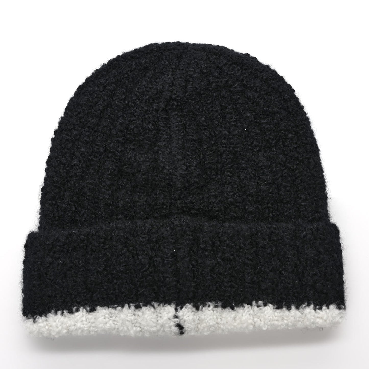 Cashmere Silk CC Beanie Hat Black White